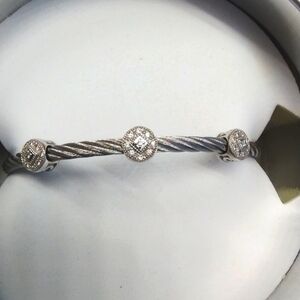 Charriol Classique 3 Round Station Cable Bangle in 18k White Gold & Steel